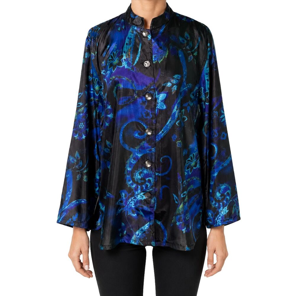 Chicos Additions Womens Shirt 3 XL Purple Blue Paisley Floral Button NWT India
